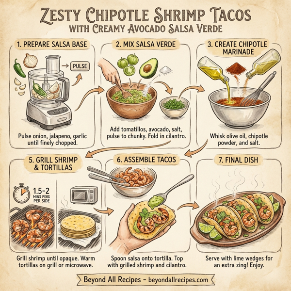 Zesty Chipotle Shrimp Tacos with Creamy Avocado Salsa Verde instructions