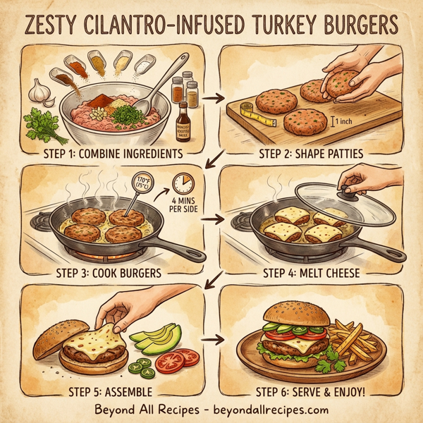 Zesty Cilantro-Infused Turkey Burgers with Spicy Pepper Jack and Creamy Avocado instructions