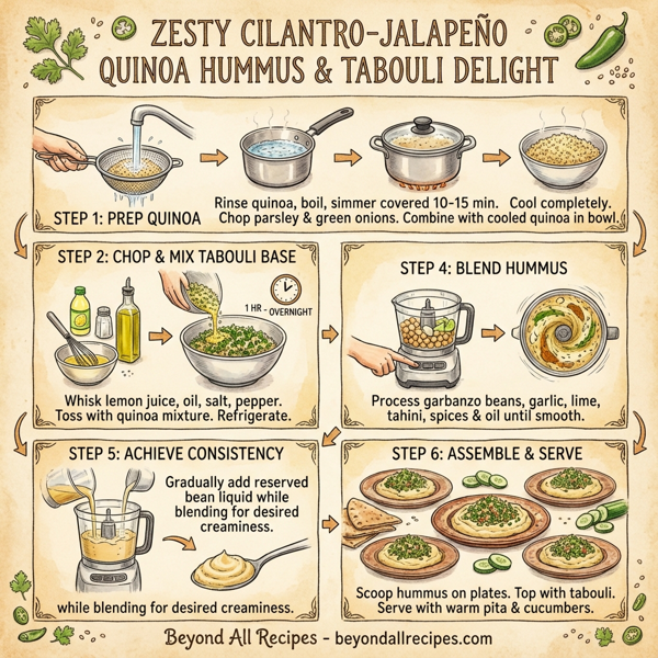 Zesty Cilantro-Jalapeño Quinoa Hummus & Tabouli Delight instructions