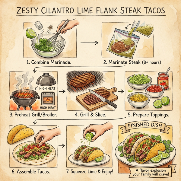 Zesty Cilantro Lime Flank Steak Tacos instructions