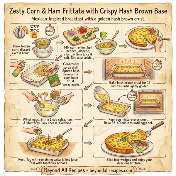 Zesty Corn & Ham Frittata with Crispy Hash Brown Base instructions