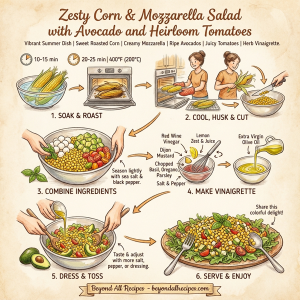 Zesty Corn & Mozzarella Salad with Avocado and Heirloom Tomatoes instructions