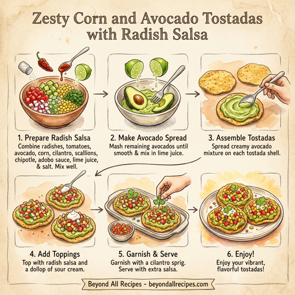 Zesty Corn and Avocado Tostadas with Radish Salsa instructions