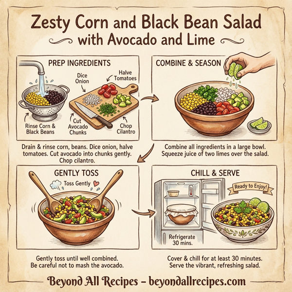 Zesty Corn and Black Bean Salad with Avocado and Lime instructions
