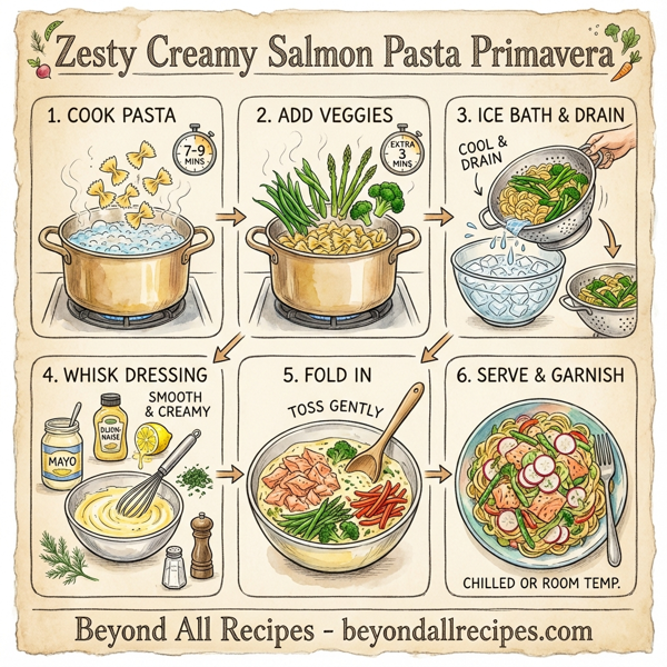 Zesty Creamy Salmon Pasta Primavera instructions