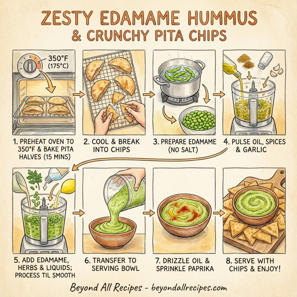 Zesty Edamame Hummus with Crunchy Pita Chips instructions