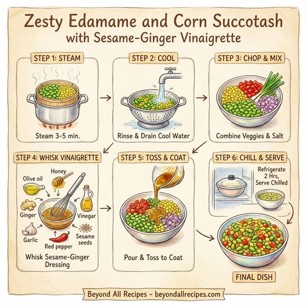 Zesty Edamame and Corn Succotash with Sesame-Ginger Vinaigrette instructions