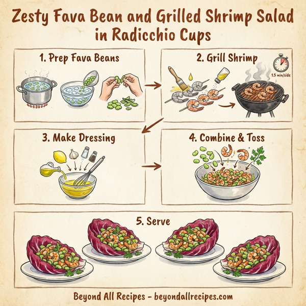 Zesty Fava Bean and Grilled Shrimp Salad in Radicchio Cups instructions