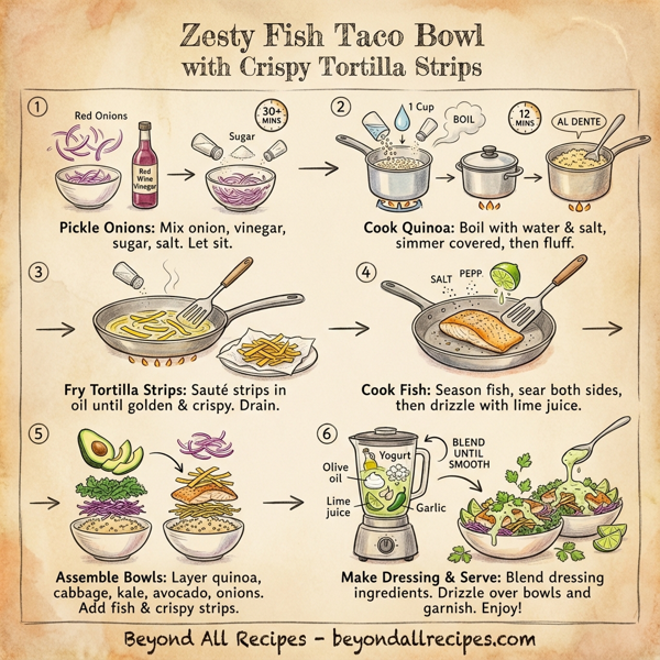 Zesty Fish Taco Bowl with Crispy Tortilla Strips instructions