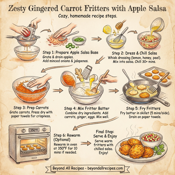 Zesty Gingered Carrot Fritters with Apple Salsa instructions