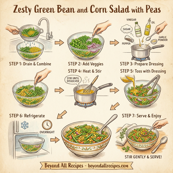 Zesty Green Bean and Corn Salad with Peas instructions