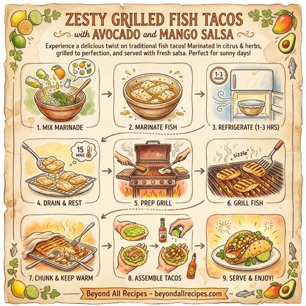 Zesty Grilled Fish Tacos with Avocado and Mango Salsa instructions