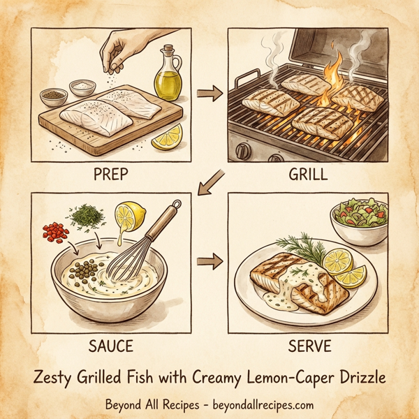 Zesty Grilled Fish with Creamy Lemon-Caper Drizzle instructions