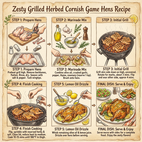 Zesty Grilled Herbed Cornish Game Hens instructions