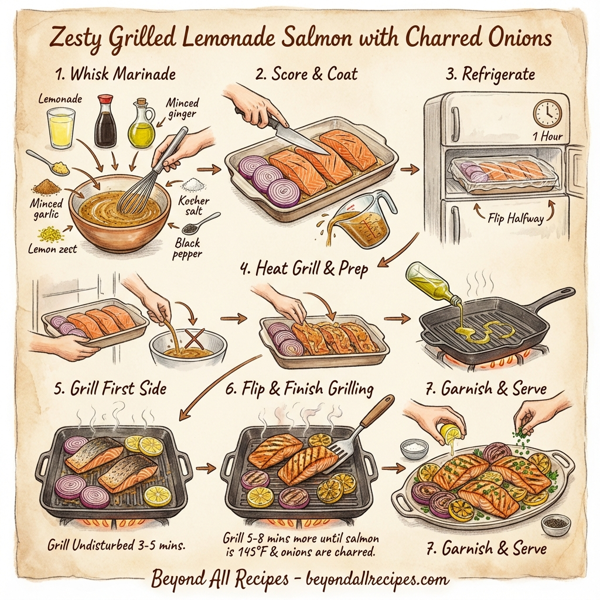 Zesty Grilled Lemonade Salmon with Charred Onions instructions