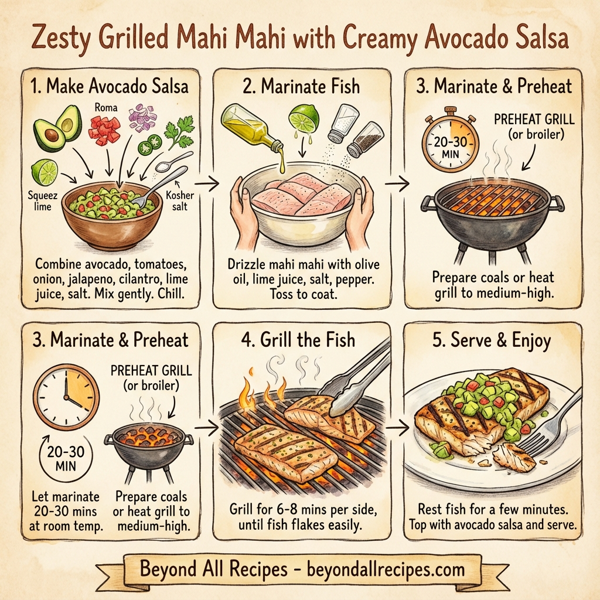 Zesty Grilled Mahi Mahi with Creamy Avocado Salsa instructions