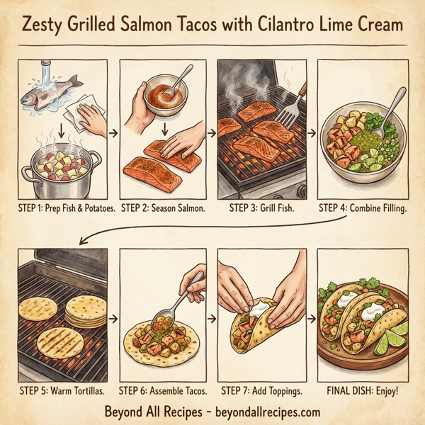 Zesty Grilled Salmon Tacos with Cilantro Lime Cream instructions