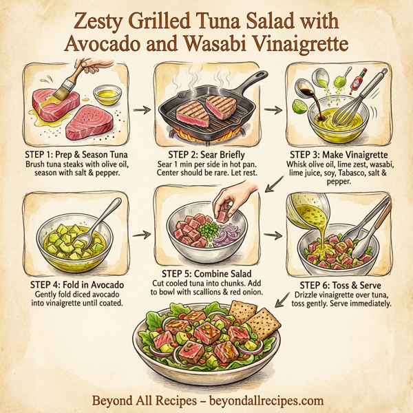 Zesty Grilled Tuna Salad with Avocado and Wasabi Vinaigrette instructions