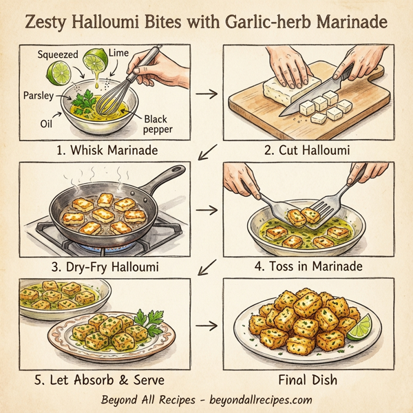 Zesty Halloumi Bites with Garlic-herb Marinade instructions