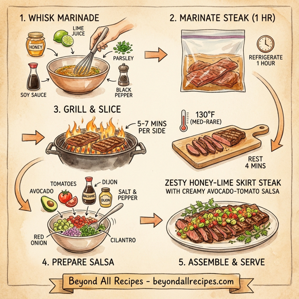 Zesty Honey-Lime Skirt Steak with Creamy Avocado-Tomato Salsa instructions