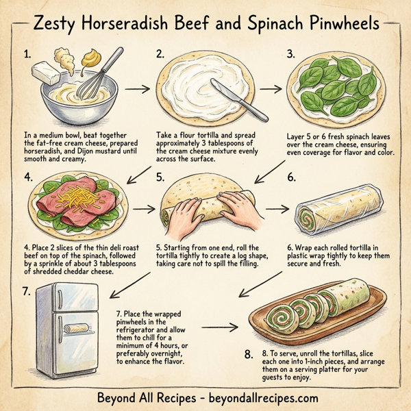 Zesty Horseradish Beef and Spinach Pinwheels instructions