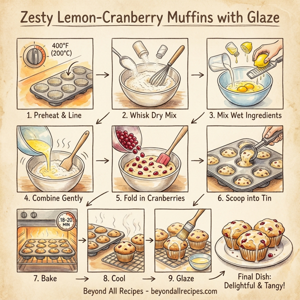 Zesty Lemon-Cranberry Muffins with Glaze instructions