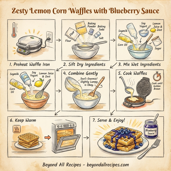 Zesty Lemon Corn Waffles with Blueberry Sauce instructions
