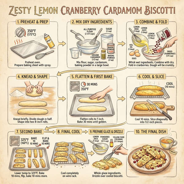 Zesty Lemon Cranberry Cardamom Biscotti instructions