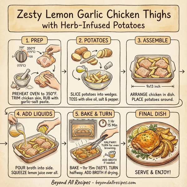 Zesty Lemon Garlic Chicken Thighs with Herb-Infused Potatoes instructions