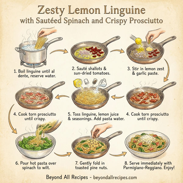 Zesty Lemon Linguine with Sautéed Spinach and Crispy Prosciutto instructions