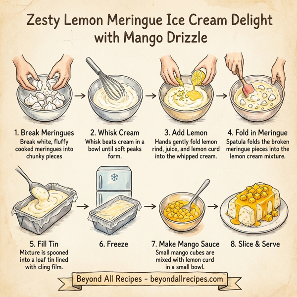 Zesty Lemon Meringue Ice Cream Delight with Mango Drizzle instructions