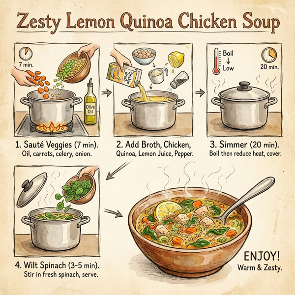 Zesty Lemon Quinoa Chicken Soup instructions