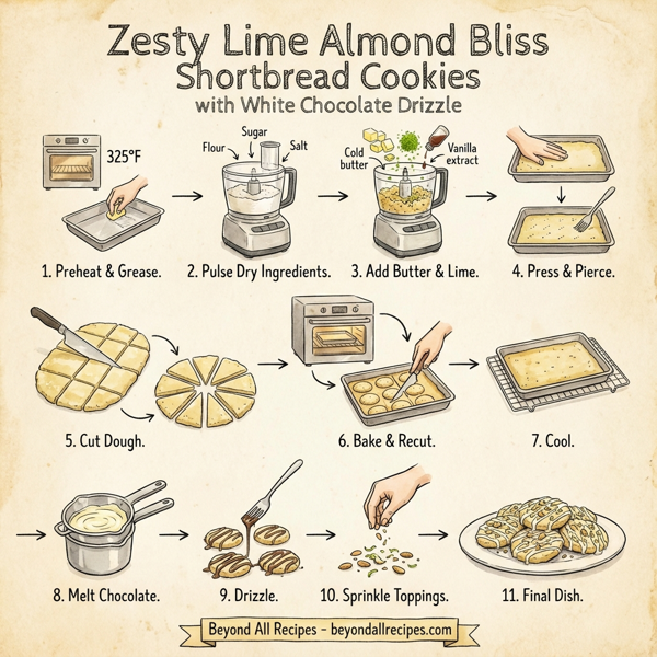 Zesty Lime Almond Bliss Shortbread Cookies with White Chocolate Drizzle instructions