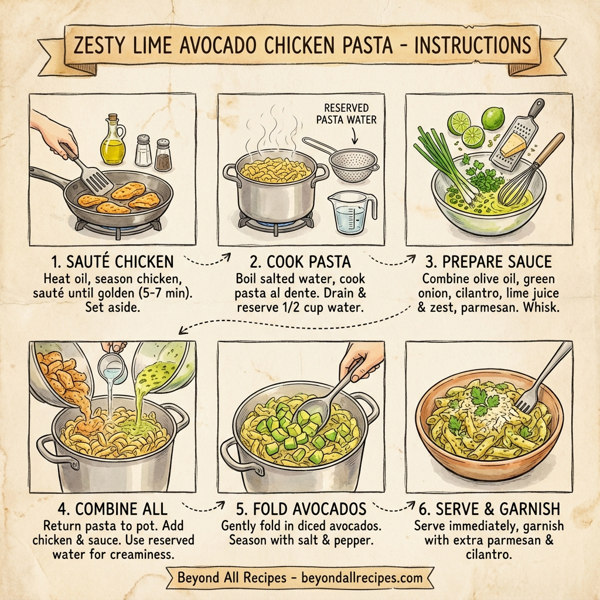 Zesty Lime Avocado Chicken Pasta instructions
