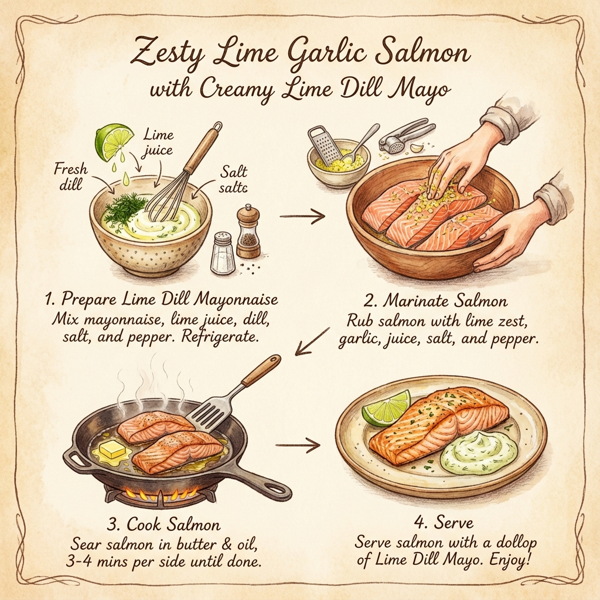 Zesty Lime Garlic Salmon with Creamy Lime Dill Mayo instructions