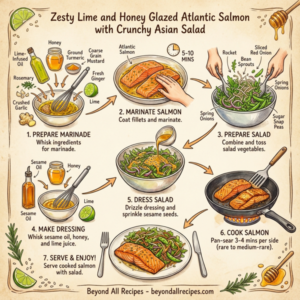 Zesty Lime and Honey Glazed Atlantic Salmon with Crunchy Asian Salad instructions
