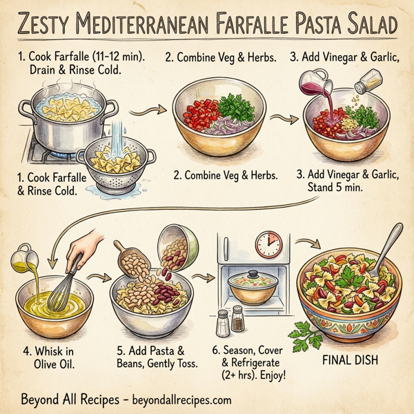 Zesty Mediterranean Farfalle Pasta Salad instructions