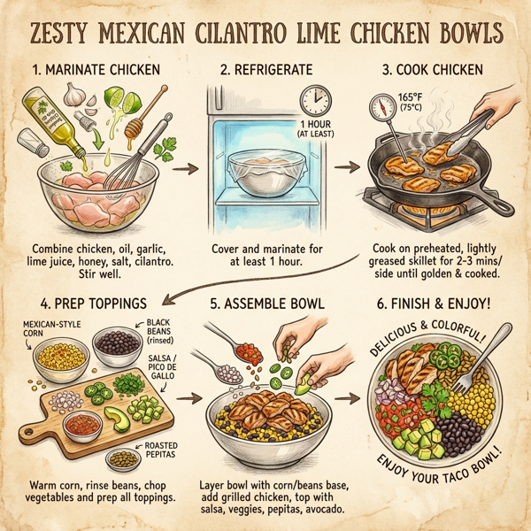 Zesty Mexican Cilantro Lime Chicken Bowls with Avocado Salsa instructions