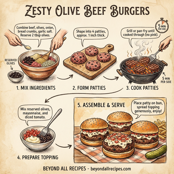 Zesty Olive Beef Burgers instructions