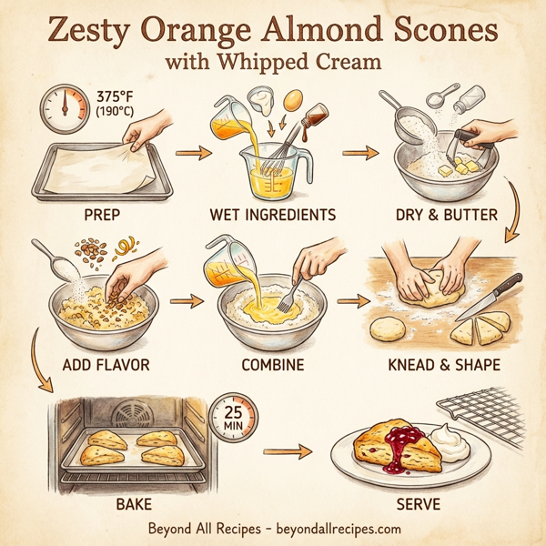 Zesty Orange Almond Scones with Whipped Cream instructions