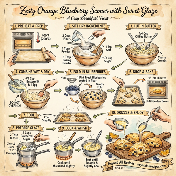 Zesty Orange Blueberry Scones with Sweet Glaze instructions