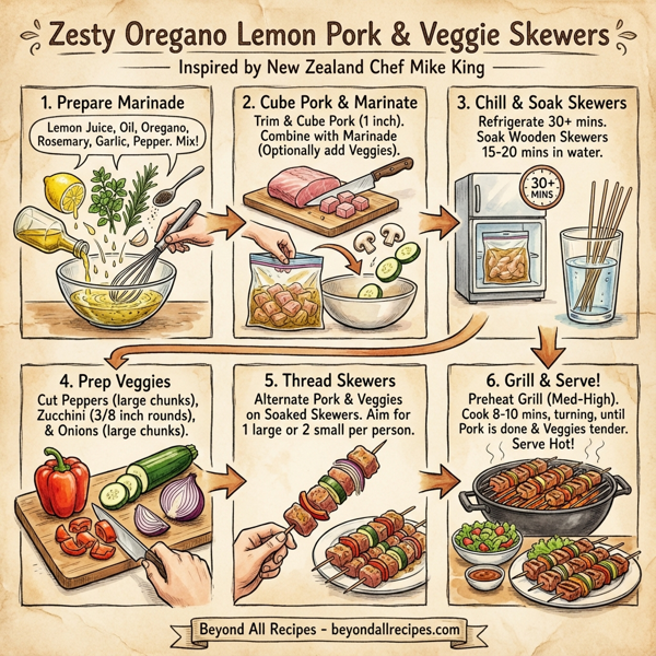 Zesty Oregano Lemon Pork & Veggie Skewers instructions