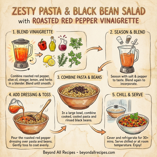 Zesty Pasta and Black Bean Salad with Roasted Red Pepper Vinaigrette instructions