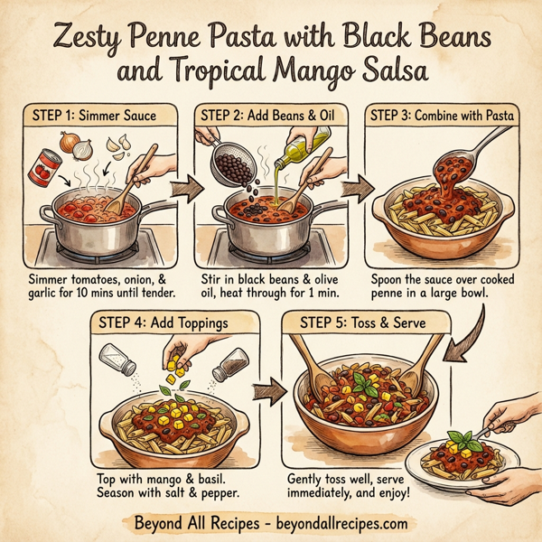 Zesty Penne Pasta with Black Beans and Tropical Mango Salsa instructions