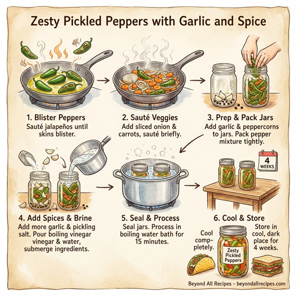 Zesty Pickled Peppers with Garlic and Spice instructions