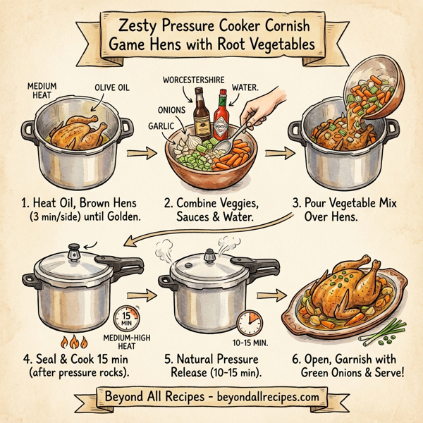 Zesty Pressure Cooker Cornish Game Hens with Root Vegetables instructions