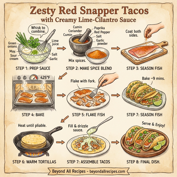 Zesty Red Snapper Tacos with Creamy Lime-Cilantro Sauce instructions