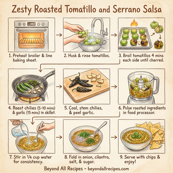Zesty Roasted Tomatillo and Serrano Salsa instructions