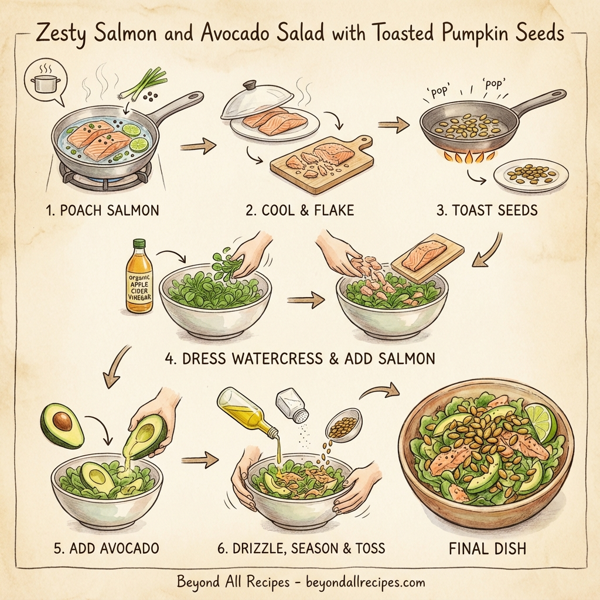 Zesty Salmon and Avocado Salad with Toasted Pumpkin Seeds instructions