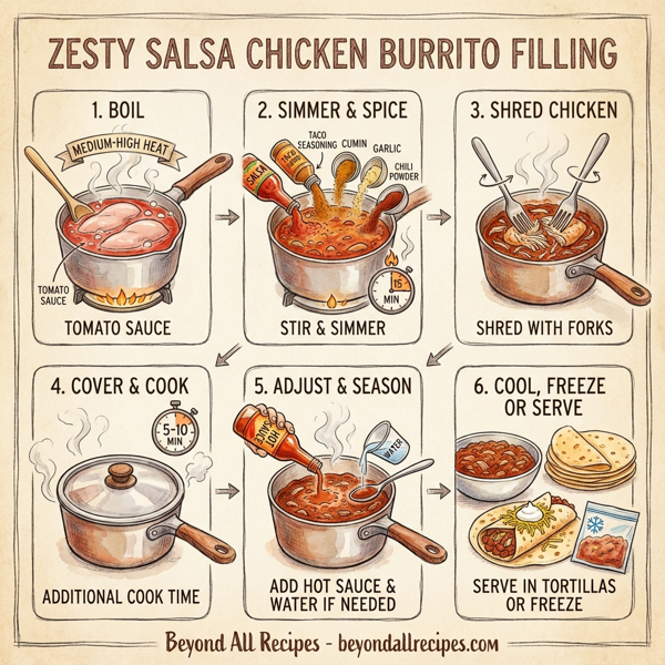 Zesty Salsa Chicken Burrito Filling instructions
